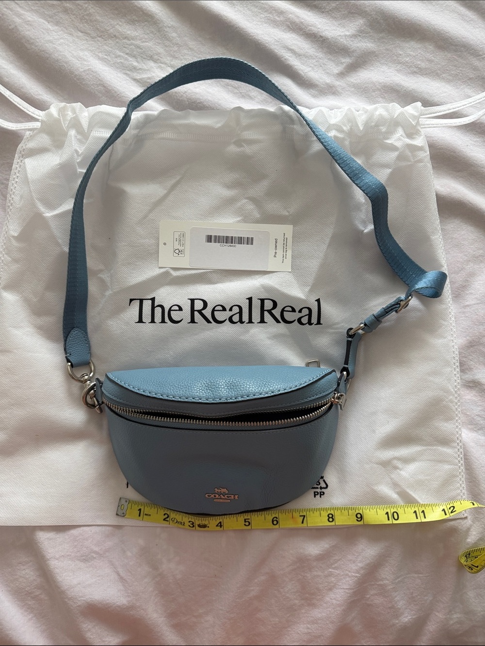 Coach Dusty Blue Pebbled Leather Crossbody Belt Bag